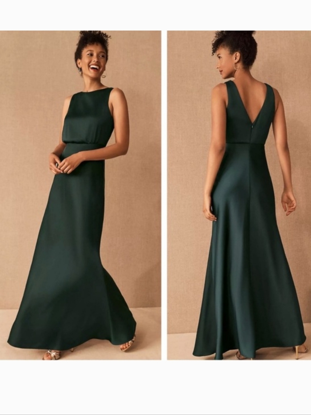 BHLD Anthropologie New Beckett Satin Maxi Dress Size 8 Dark Emerald Green NWT